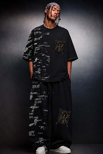 Slatra Men's Black Semantic Decay Baggy Tracksuit