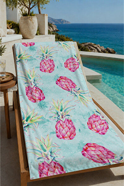 Evmila Bela pozadina, ružičasti ananas uzorak, peškir za plažu 70x150 - digit...