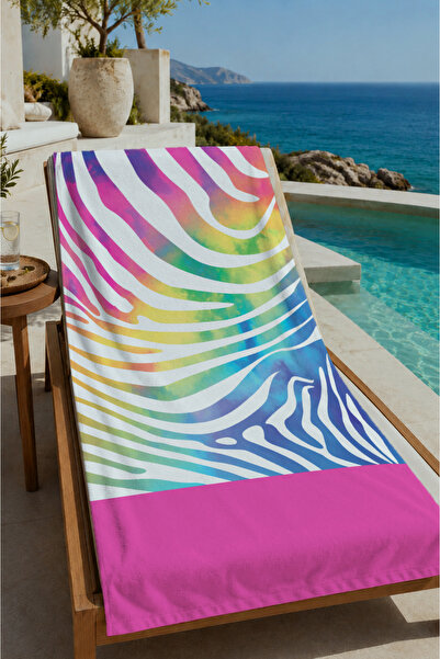 Evmila Colorful Zebra Wave Patterned 70X150 Beach Towel - Digital Printed Bat...