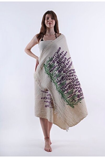 Zehra ana Lavender Patterned Multi-Purpose Cotton Peshtemal Sunbed Cover 90X1...