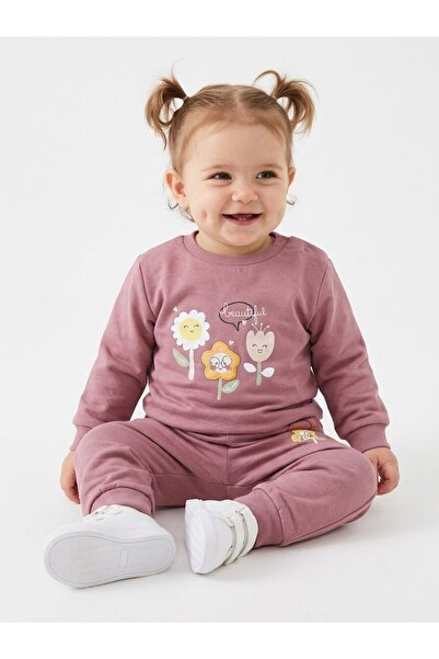 Kids Kingdom Cotton Floral Detailed Snap Fastener 2-Piece Baby Girl Set