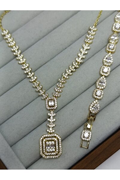 Baget Taşlı Kolye Bileklik Seti (Gold Tone)