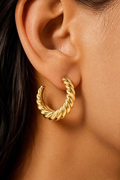 ROYALLINES Gold Tone Twisted Rope Hoop Earrings for Women – Chunky C-Shaped S...