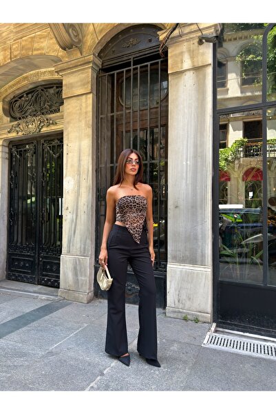 LB Laluna Butik Women's High Waist Spanish Flare Pants with Back Zipper Detail