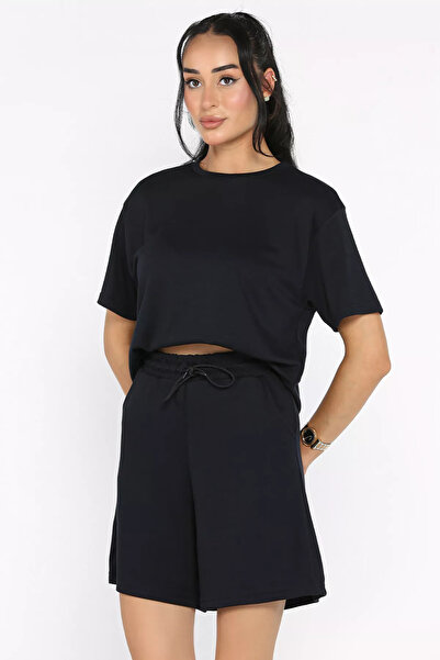 Aryena Dark Navy Blue Women's T-Shirt Shorts Two-Piece Set