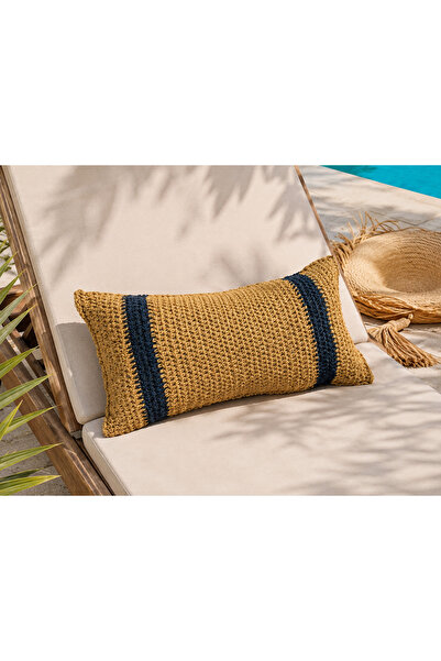 sevaradekor Bohemian Raffia Rectangular Wicker Throw Pillow with Inner Filling