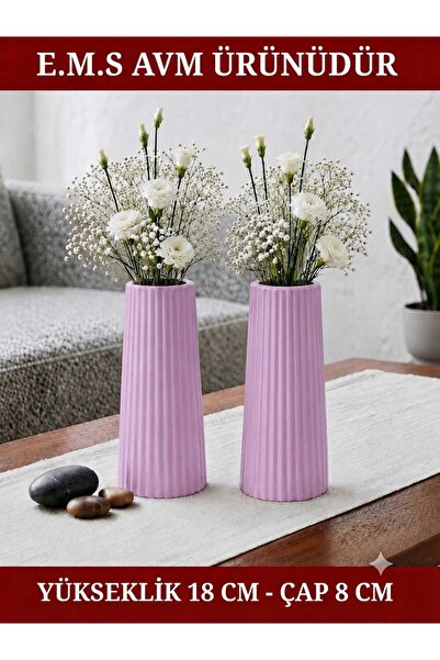 E.M.S AVM 2 Pieces Pastel Pink Color Long Large Size Striped Vase Bohem Long ...