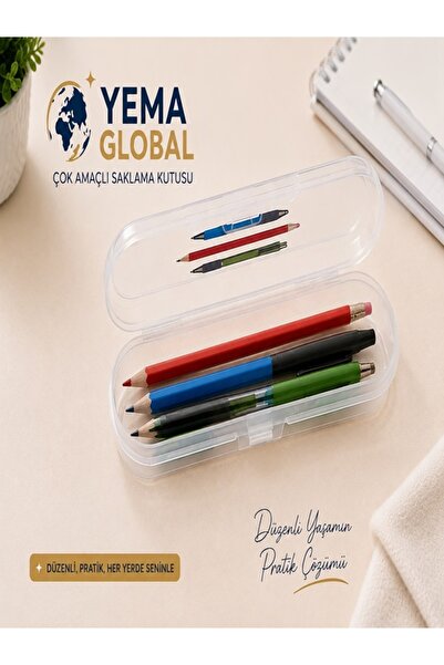 YEMA GLOBAL Çok Amaçlı Şeffaf Okul Kalem Kutusu Plastik Düzenleyici Organizer...