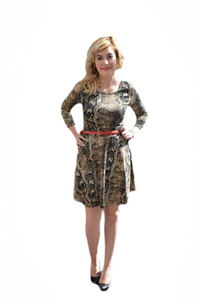OEM Rochie in clos ,cu imprimeu animal-print maro-bej