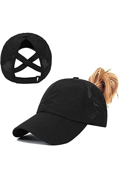 STARSTAR Ponytail baseball cap quick-dry adjustable black.