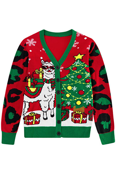 OtherMax Pulover tip hanorac Cardigan Dama de Crăciun cu Model Jucăuș, cu Înc...