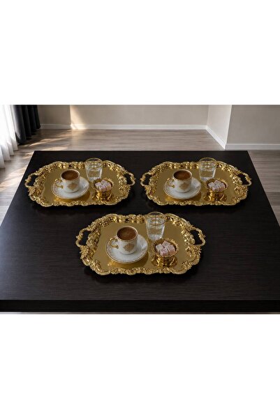 Aslı Hediyelik Luxury 3-Handle Gold Royal Model Stainless Steel Serving, Prom...
