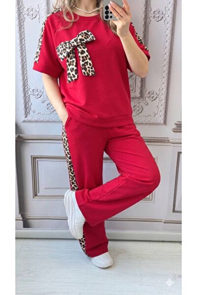MAXORA SHOP Compleu cu funda animal print si maneca scurta Cheyenne - Rosu