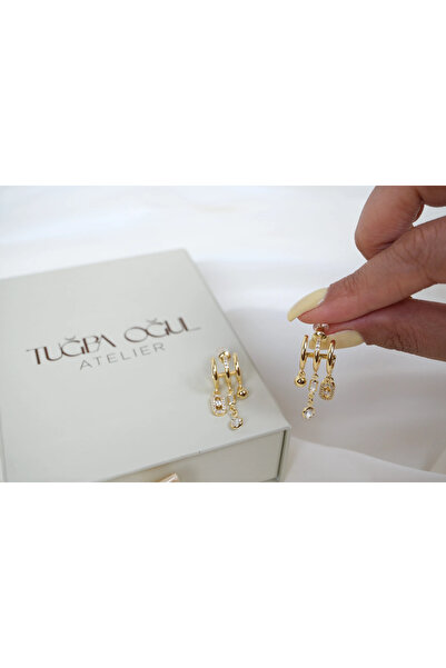ATELİER TUĞBA Kp651 Baget Stone Detail Multi-Layer Earrings (Length 25 mm)