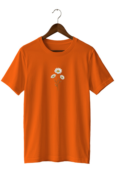 remonz Minimal Daisy Flower Printed Unisex T-Shirt Cotton Crew Neck Basic T-S...