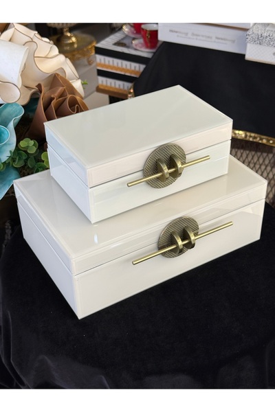 LOKMAN ZÜCCACİYE SHOWROOM White Color 2-Piece Metal Handle Glass Decorative Box