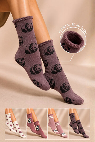 KARDEŞLER ÇORAP Women's Non-Elastic Lambswool Winter Thick Socks 4-Pack