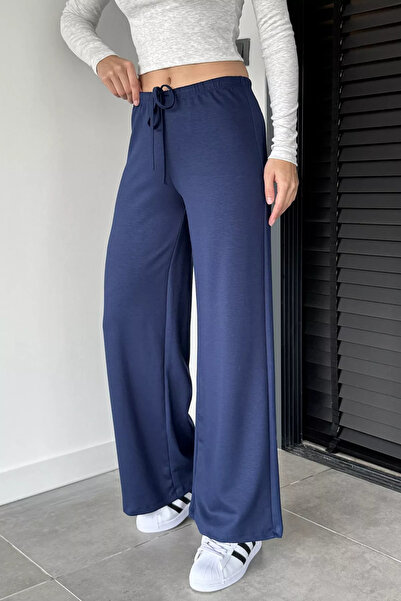 GÜLSELİ Navy Blue Women's Elastic Waist Modal Fabric Sweatpants