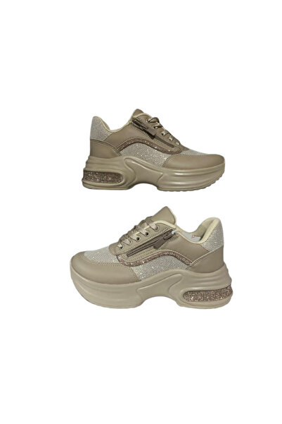 MODALENDO -- Knitwear Glitter Striped Anatomical Lace-Up Women's Sneaker
