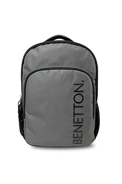 Benetton Black Grey Double Logo Backpack 30 x 16 x 44 cm -