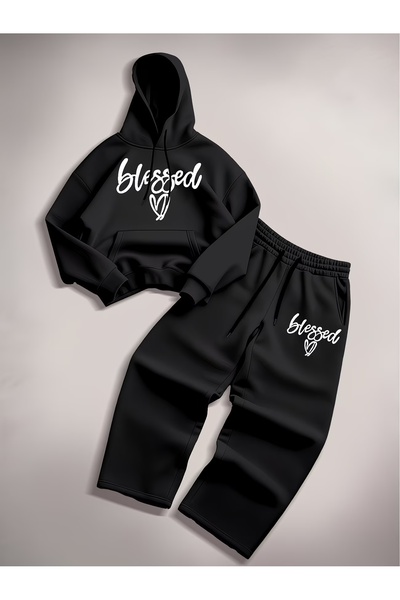 darkopia Unisex Men's Women's Hearted Blessed Printed Oversize 3 Thread Hoode...