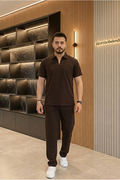 BELENDİR Zra Krep Lycra Men's Double Set Light Brown