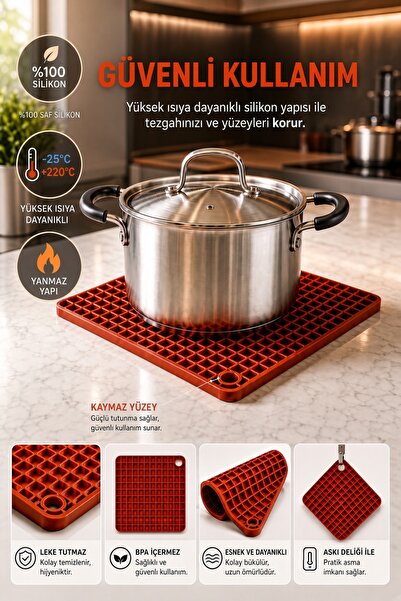 GENCHOME HOMEWARE Perilla Silikon Tencere ve Çaydanlık Altlığı 18x18 cm Kare ...
