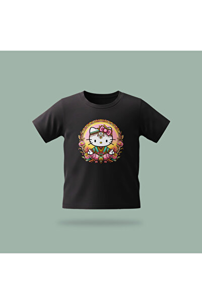 Erays Home Kids' Kitty Yoga Patterned Printed T-Shirt 100% Cotton Single Jers...