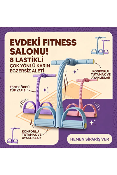HEPİTOP Body Trimmer Mekik Çekme Aleti Evde Spor Egzersiz Lastiği 8 Tüplü
