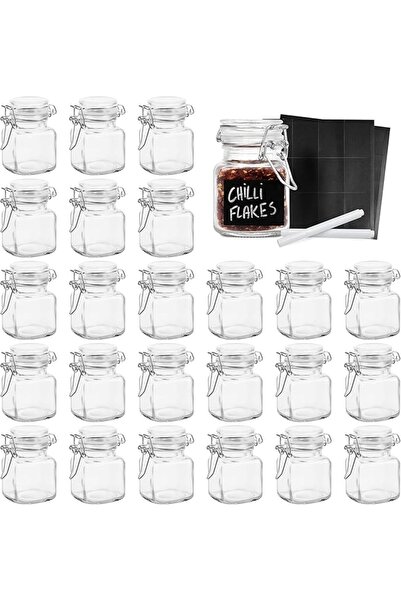 Osasbazaar Oak & Steel - 12 Mini Clip Top Glass Spice Storage Jars - 100ml wi...