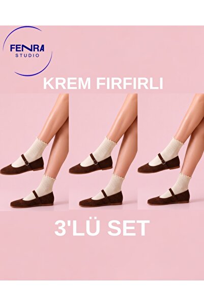 FENRA STUDIO Безшевни дамски памучни чорапи Дерби, кремави, набрани, до среда...