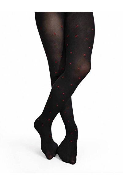 DÜVEN Red Heart Black Color 30 Den Children's Pantyhose