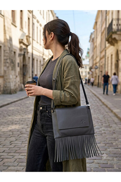 valentina victoria Valvic Genuine Leather Tasseled Crossbody Women's Bag