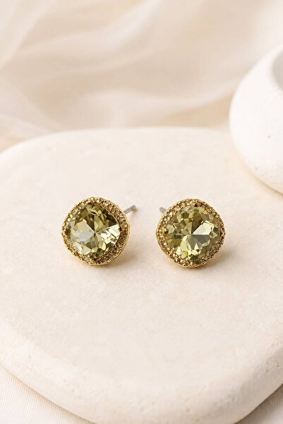 MRK Oval Stone Gold Women's Evening Dress Earrings