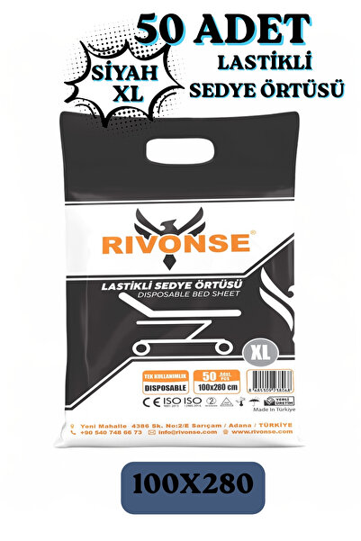 Rivonse XL SİYAH Geniş Sedye Örtüsü Masaj Fizyoterapi Ve Hacamat Lastikli Sed...