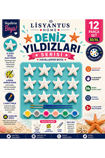 LİSYANTUS HOME ⭐ Deniz Yıldızları Serisi –12 Parça 3D/XL Boyama Seti 🎨/DIY/Hediye/Etkinlik/Eğitici/Aktivite/El Becerisi Gelişimi/Çocuklar ve Yetişkinler/Hobi