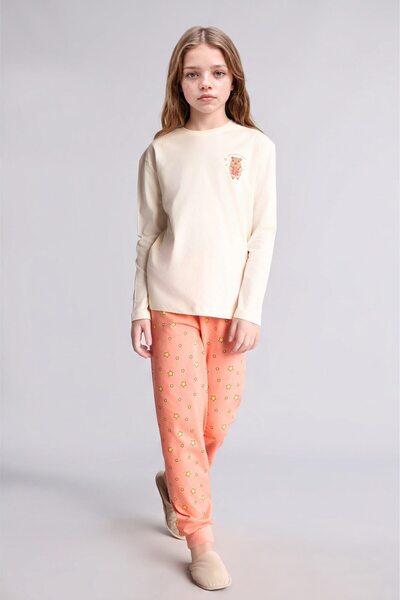 DeFacto Crew Neck Long Sleeve Printed Regular Fit 2-Piece Pajama Set Girls I2...