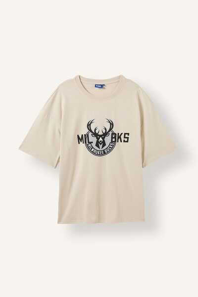 DeFacto Nba Milwaukee Bucks Boxy Fit Crew Neck Short Sleeve T-Shirt H8266Ax26Au