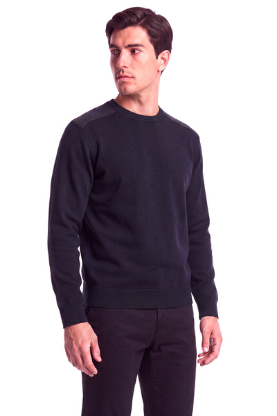 PAUL&SHARK Men's Regular Fit Round Collar Woven Fabric Long Sleeve Navy Blue ...