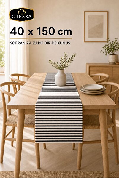OTEXSA Crni prugasti stolnjak za trkače 40 x 150 cm