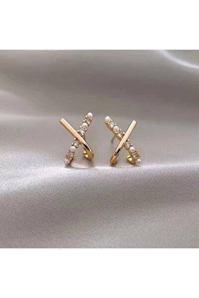 Take Two By Styli Cross X-Shape Pearl Stud Earrings