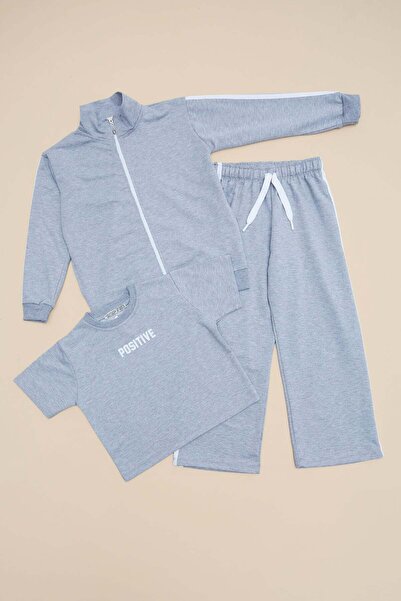 Fulla Moda Striped Positive Printed Girls' 3-Piece Set