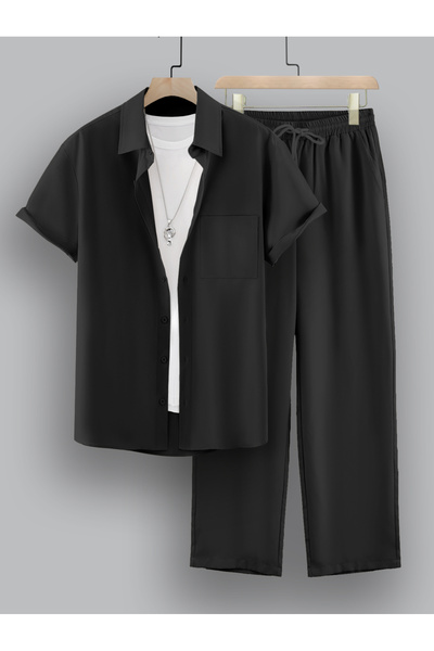 Take Two By Styli Men Plus Size Solid Casual Shirt and Pants Co-ord Set