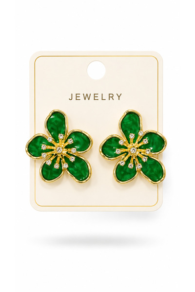 cityvision Green Color Stone Vip Model Flower Design Steel Earrings