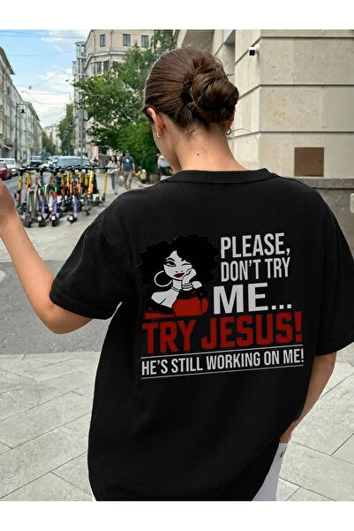 Generic Brand Cartoon Woman with Try Jesus Slogan,women's t-shirt,everyday es...