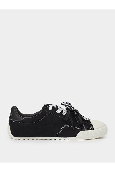 Styli Black Textile Lace-Up Sneakers with Bow Detail