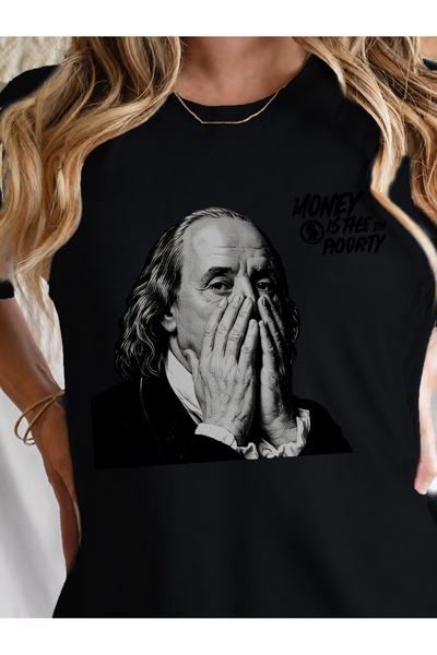 Generic Brand Ben Franklin Covering Mouth with Money Is Free In Poverty,crew ...