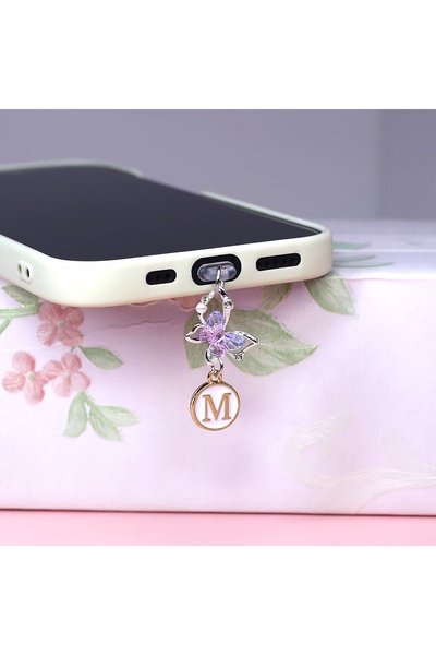 Choice12 M Customized Letter Butterfly Phone Dust Plug DIY Iridescent Crystal...