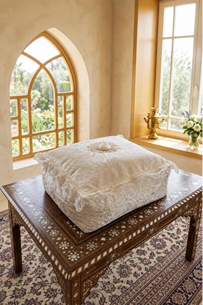 Çeyiz Diyarı Large Size Velvet Zippered 50X50X25 cm Storage Bag Cream