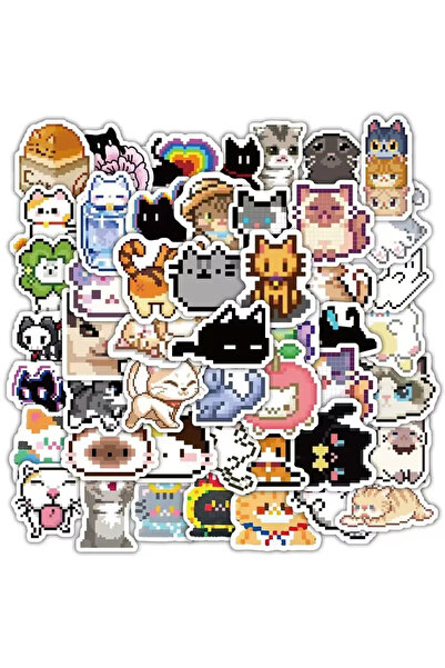 Choice 100Pcs 100Pcs Cute Pixel Cat Stickers kawaii kitten Decals For Laptop ...